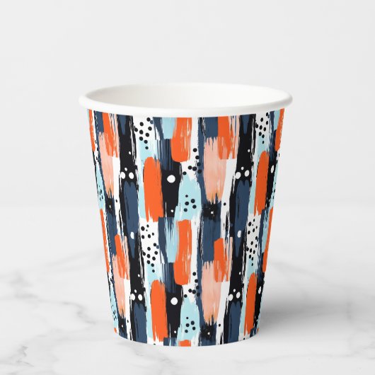 Blauw Sinaasappels penseelstreken Abstract patroon Papieren Bekers (Voorkant)