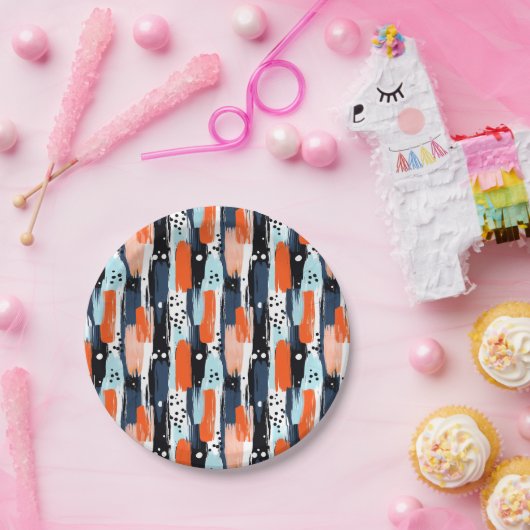 Blauw Sinaasappels penseelstreken Abstract patroon Papieren Bordje (Feest)