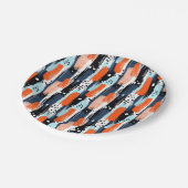 Blauw Sinaasappels penseelstreken Abstract patroon Papieren Bordje (Gekanteld)