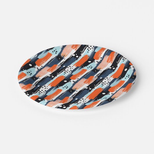 Blauw Sinaasappels penseelstreken Abstract patroon Papieren Bordje (Gekanteld)