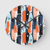 Blauw Sinaasappels penseelstreken Abstract patroon Ronde Klok (Voorkant)