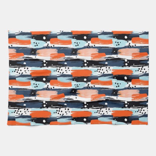 Blauw Sinaasappels penseelstreken Abstract patroon Theedoek (Horizontaal)