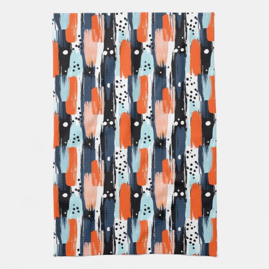 Blauw Sinaasappels penseelstreken Abstract patroon Theedoek (Verticaal)