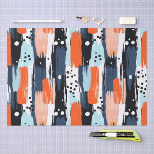 Blauw Sinaasappels penseelstreken Abstract patroon Tissuepapier (Craft)