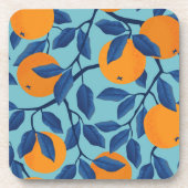 Blauw Sinaasappels takpatroon Bier Onderzetter (Voorkant)