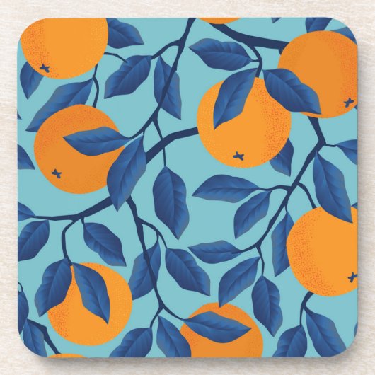 Blauw Sinaasappels takpatroon Bier Onderzetter (Voorkant)