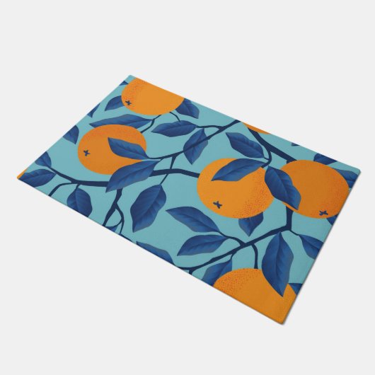 Blauw Sinaasappels takpatroon Deurmat (Schuin)