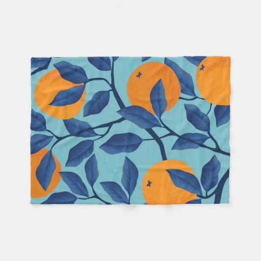 Blauw Sinaasappels takpatroon Fleece Deken (Voorkant (Horizontaal))