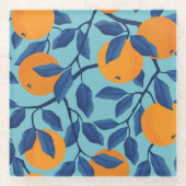 Blauw Sinaasappels takpatroon Glazen Onderzetter (Voorkant)