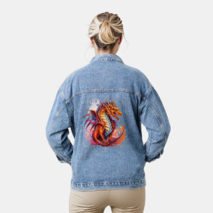 Blauw Sinaasappels vuurdraak Denim Jacket