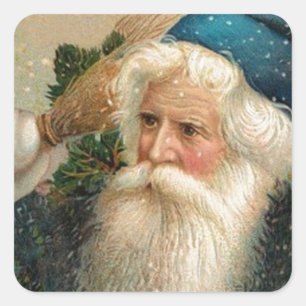 Blauw Sinterklaas en Sneeuwvlokken Vierkante Sticker