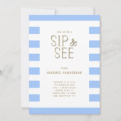 Blauw Sip en Zie Gestreepte Baby Boy Party Kaart (Voorkant)