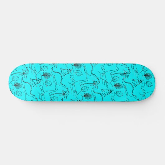 Blauw skateboard met dinosaurussen. (Horizontaal)