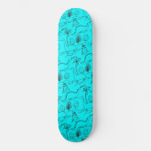 Blauw skateboard met dinosaurussen. (Voorkant)