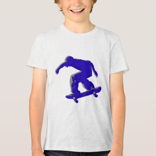 Blauw Skateboarder Silhouet T-shirt (Voorkant)