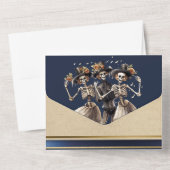 Blauw skelet bruid bruidegom gotische bruiloft all in one uitnodiging (Achterkant)