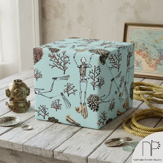 Blauw skelet duiker inpakpapier