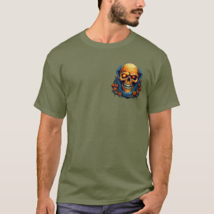 Blauw skelet hoofd oranje gloed Halloween T-shirt