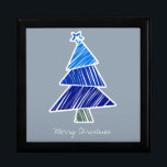 Blauw Sketchy Christmas Tree Gift Box Cadeaudoosje<br><div class="desc">Cute,  kleurrijk patroon met gekrabbelde kerstbomen. Perfect kerstcadeau.</div>