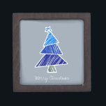 Blauw Sketchy Christmas Tree Gift Box Premium Cadeau Doosje<br><div class="desc">Cute,  kleurrijk patroon met gekrabbelde kerstbomen. Perfect kerstcadeau.</div>