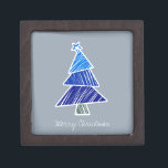 Blauw Sketchy Christmas Tree Gift Box Premium Cadeau Doosje<br><div class="desc">Cute,  kleurrijk patroon met gekrabbelde kerstbomen. Perfect kerstcadeau.</div>