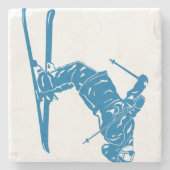 Blauw-skier Stenen Onderzetter (Voorkant)