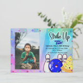 Blauw Sla een leuk ritme aan, Bowling met foto  Kaart (Staand voorkant)