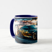 Blauw Slank Drifting Sportwagen Automotive Mok (Voorkant links)