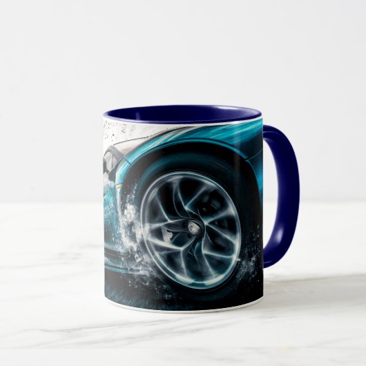 Blauw Slank Drifting Sportwagen Automotive Mok (Voorkant rechts)