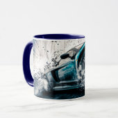 Blauw Slank Drifting Sportwagen Automotive Mok (Voorkant links)