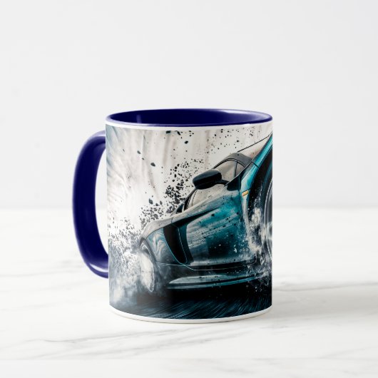 Blauw Slank Drifting Sportwagen Automotive Mok (Voorkant links)