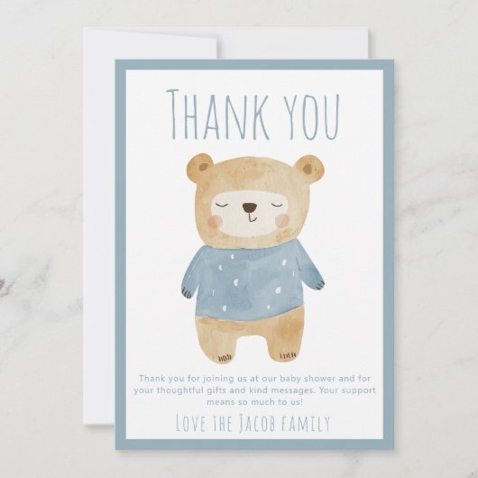 Blauw slaperig Beer Baby shower Schattige bedankt (Voorkant)