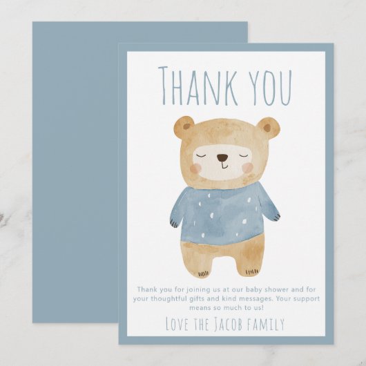 Blauw slaperig Beer Baby shower Schattige bedankt (Voorkant / Achterkant)