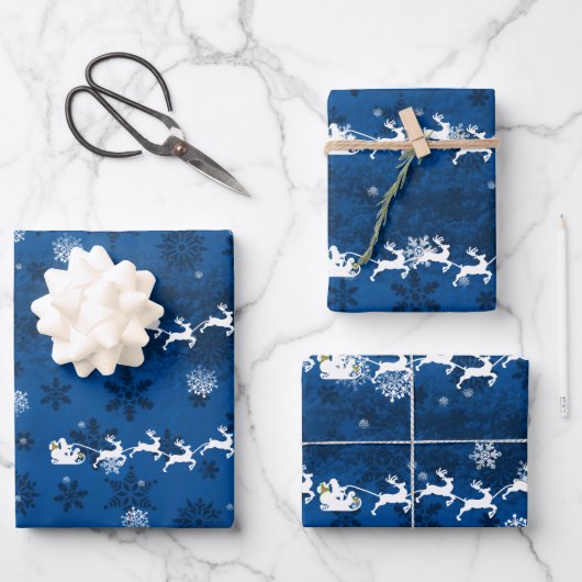 Blauw Slapje- en rendierpapier voor de kerstman Inpakpapier Vel (Voorkant)