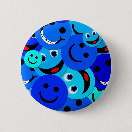 BLAUW SMILEYS COLLAGE RONDE BUTTON 5,7 CM (Voorkant)