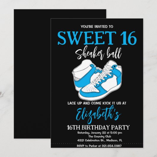 Blauw Sneaker Bash Verjaardagsfeestje Kaart (Voorkant / Achterkant)