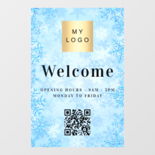 Blauw sneeuw bedrijf logo welkom opening QR-code Raamsticker