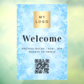 Blauw sneeuw bedrijf logo welkomst open QR-code Raamsticker (Vel 3)