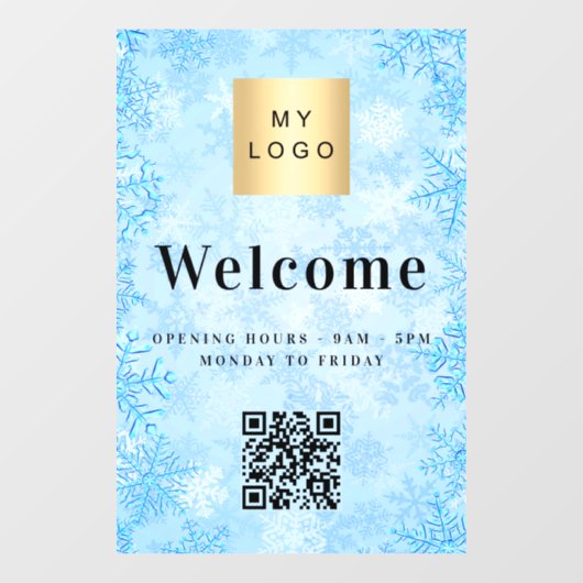 Blauw sneeuw bedrijf logo welkomst open QR-code Raamsticker (Vel)