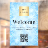 Blauw sneeuw bedrijf logo welkomst open QR-code Raamsticker (Vel 2)