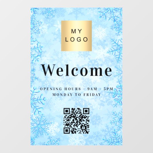 Blauw sneeuw bedrijf logo welkomst opening QR-code Raamsticker (Vel)