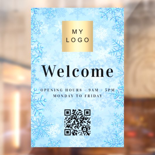 Blauw sneeuw bedrijf logo welkomst opening QR-code Raamsticker (Vel 2)