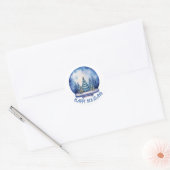 Blauw Sneeuw Wereldbol Waterverven Cirkel Ronde Sticker (Envelop)