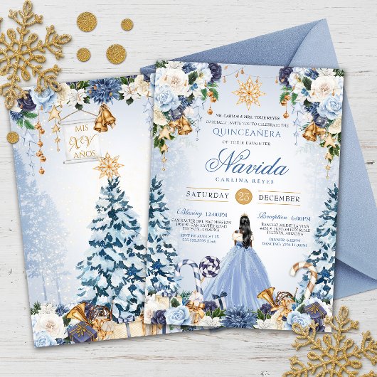 Blauw Sneeuw Winter Ijs Prinses Vakantie Quinceane Kaart