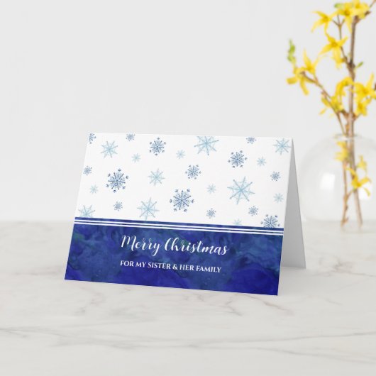 Blauw Sneeuw Zus & Familie Prettig Kerstfeest Kaart (Gele Bloem)