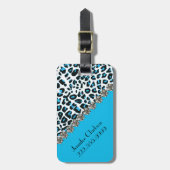 Blauw sneeuwblauw Afdruk Monogrammen Bagagelabel (Voorkant verticaal)