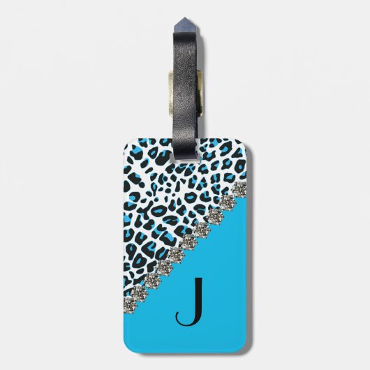 Blauw sneeuwblauw Afdruk Monogrammen Bagagelabel (Achterkant verticaal)