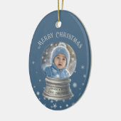 Blauw Sneeuwbol Sneeuwvlok Foto Keramisch Ornament (Links)