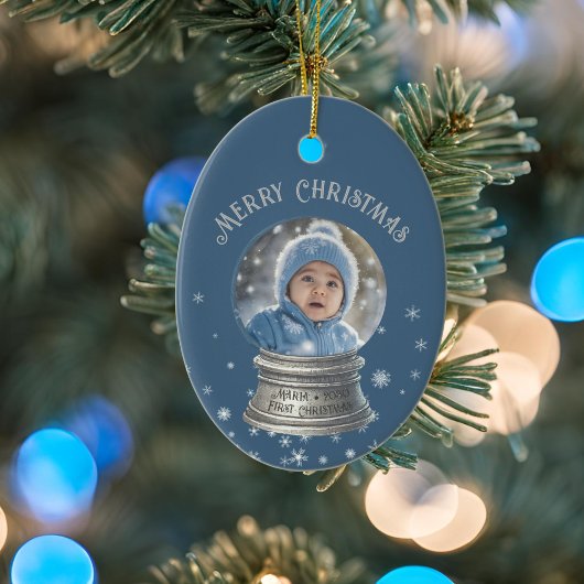 Blauw Sneeuwbol Sneeuwvlok Foto Keramisch Ornament