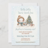 Blauw  Sneeuwman Jongen Kerstmis 1e Verjaardag Kaart (Voorkant)